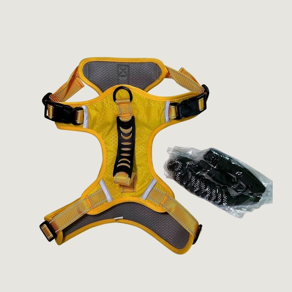 Duomm Large Yellow No Pull Dog Harness Reflective Step In & Mesh Padded w/ Leash - Picture 4 of 7